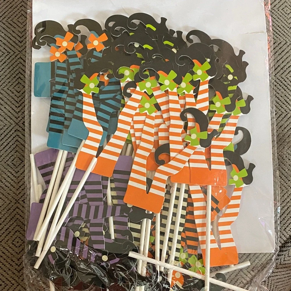 Halloween Witch Leg Cupcake Picks - Orange, Black, Purple